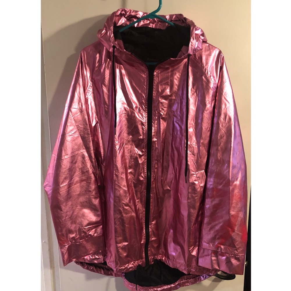 Metallic pink rain jacket